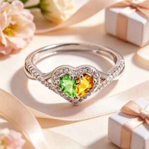 Personalized Heart-Shaped Birthstone Ring, A Unique and Creative Gift For Women.