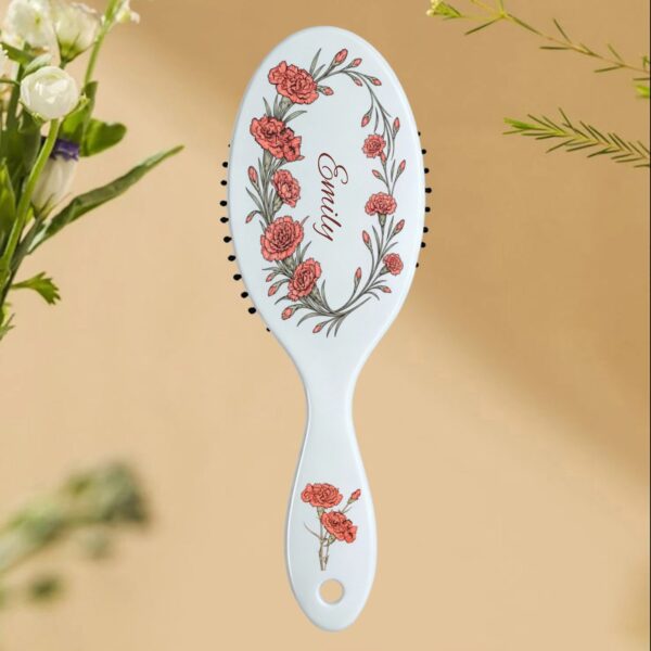 Personalized Birth Flower Portable Air Cushion Comb with Name Birthday Anniversary Gift for Women Girls