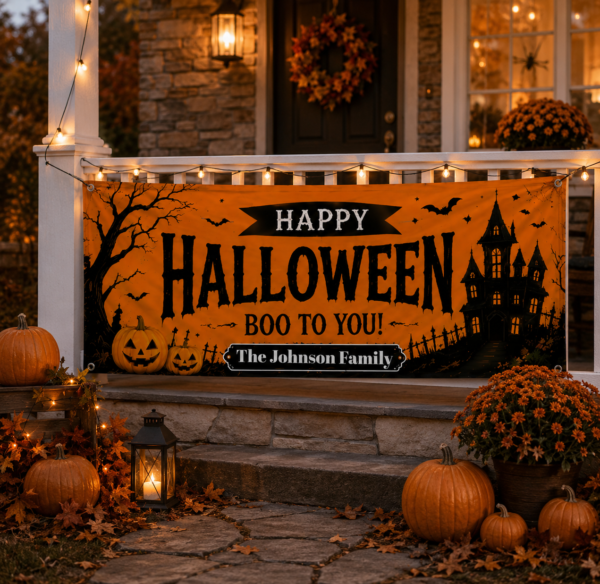Personalized Halloween Party Banner, Custom Family Name Halloween Backdrop, Happy Halloween Boo To You Banner, Indoor Outdoor Party Decor