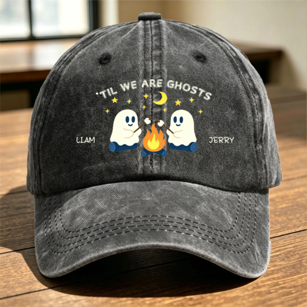 Personalized Ghost Campfire Baseball Cap, Custom Name Hat, Gift for Couple Friend, Halloween Camping​