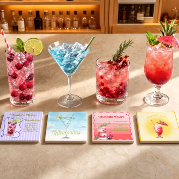 Personalized Watercolor Cocktail Highly Absorbent Coaster with Text and Name Daily Use Vacation Birthday Gift for Woman Man Cocktail Lover