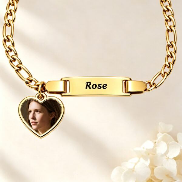 Personalized Heat-Activated Heart Charm Hidden Photo Bracelet with Engraved Text Birthday Anniversary Memorable Gift for Women