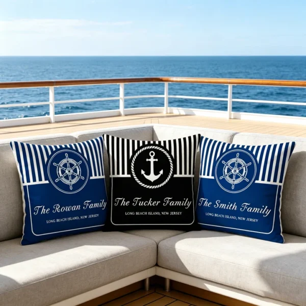 Personalized Throw Pillow – Custom Boat Name, Nautical Theme; Perfect Gift for Family Vacations