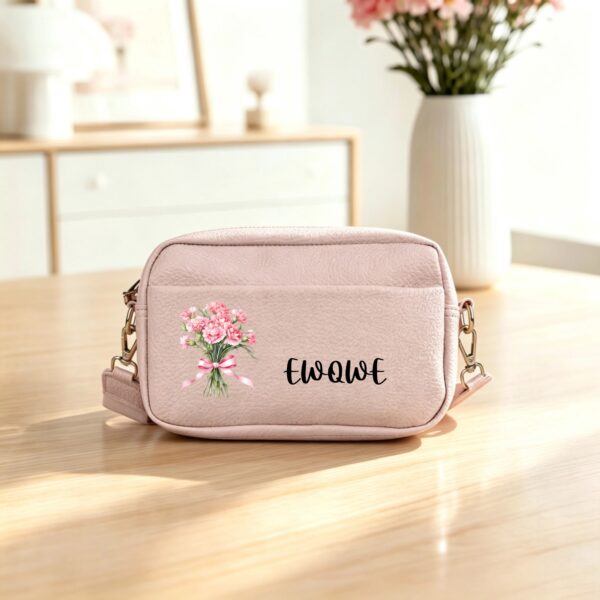 Personalized Birth Flower Bouquet PU Leather Adjustable Crossbody Bag with Name Birthday Anniversary Gift for Woman Bridesmaid