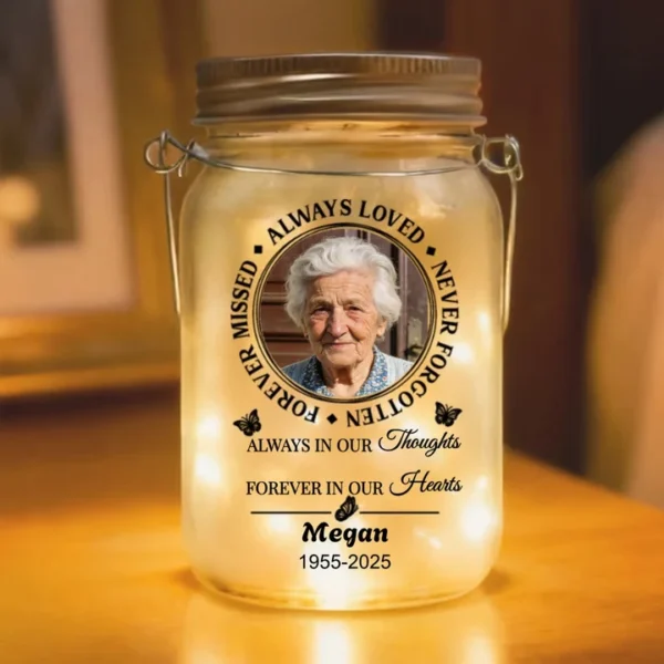 Personalised Photo Butterfly Design LED Mason Jar Light with Name and Year Room Decor Memorial Gift for Loss of Loved Ones