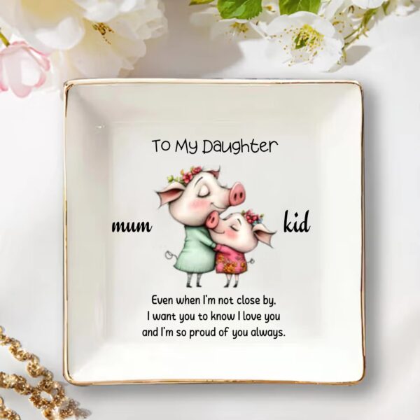Personalized Watercolor Mom and Baby Animals Square Ceramic Trinket Jewelry Dish with Name and Text Home Decor Christmas Birthday Gift for Family