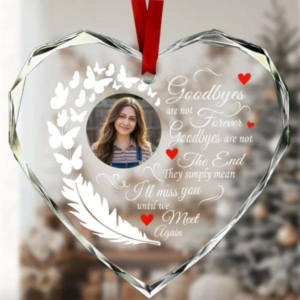 Personalized Heart-Shaped Crystal Glass Pendant – Custom Photo And Text; A Heartfelt Keepsake For Those Mourning A Loved One.