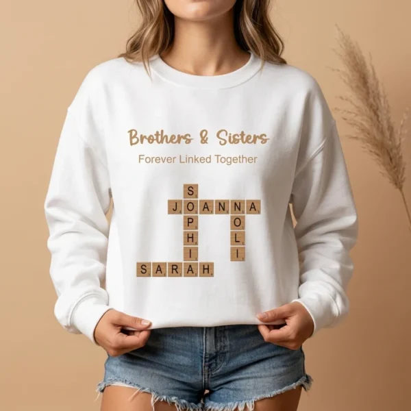 Names, Inside Jokes & Any Words Crossword Art Personalized Unisex Sweatshirt - Perfect Gift for Siblings, Family & Any Loved Ones