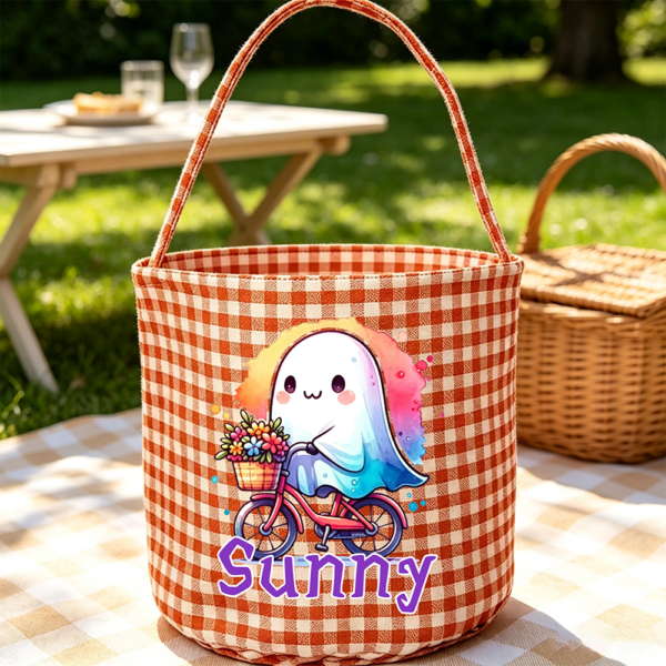 Personalized Cute Pumpkin Magic Hat Ghost Checkered Candy Bucket with Name Halloween Party Gift for Children