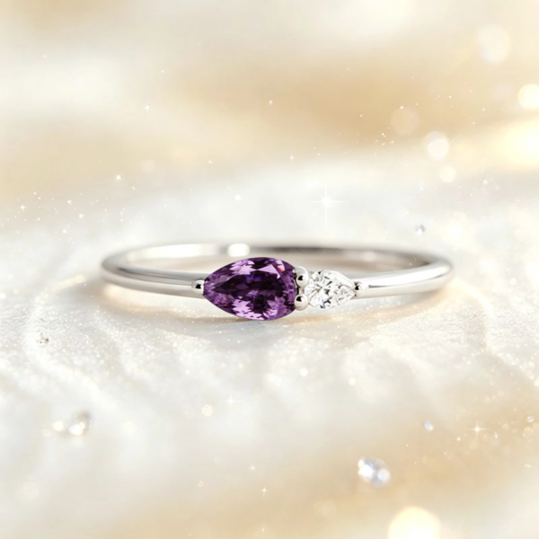 12 Months Birthstone Minimalist Stackable Band, Personalized Custom Ring, Birthday Anniversary Holiday Gift for Women