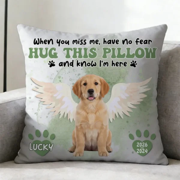 Custom Photo Dog Cat Memorial When You Miss Me Hug This Pillow - Personalized Pillow