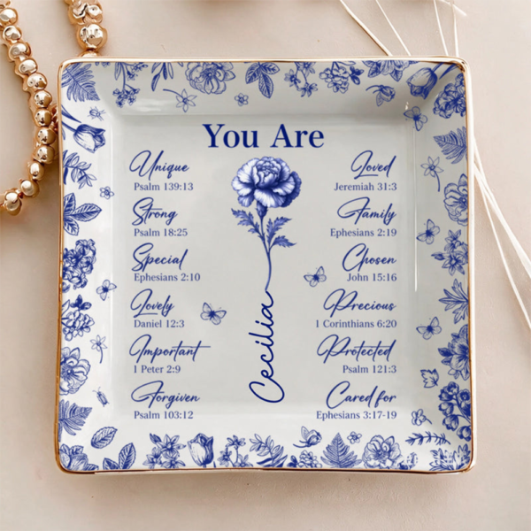 Personalized Birth Flower Design, Custom Jewelry Tray, The Perfect Gift For Your Beloved Ones