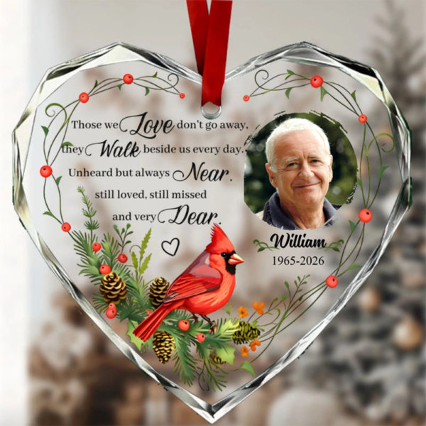 Personalized Cardinal & Memorial Poem Design, Custom Crystal Photo Ornament, The Perfect Gift For Family Members And Loved Ones Mourning Deceased Relatives