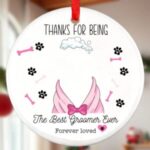 Personalized Dog Bone Paw Cartoon Pet Photo Round Ceramic Ornament with Name Birthday Home Decor Gift for Pet Groomer Lover