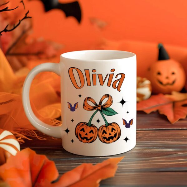 Personalized Cherry Pumpkin 11 oz 15 oz Ceramic Mug with Name Daily Use Halloween Decorations Gift for Family Friends