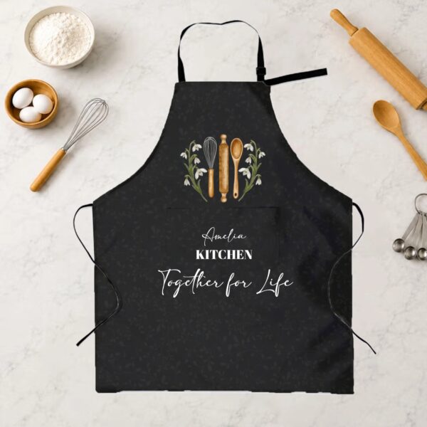 Personalized Birth Flower Cooking Elements Adjustable Apron with Name and Pocket Housewarming Birthday Gift for Mom Grandma Cooking Lover