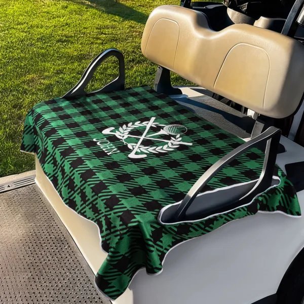 Personalized Golf Club Wreath Plaid Golf Cart Seat Cover with Name and Initial Golf Course Accessories Birthday Gift for Golfers Country Clubs