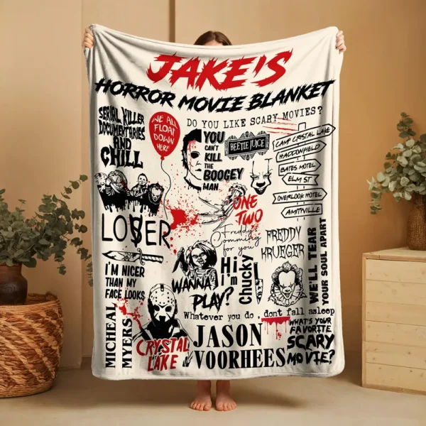 Custom Name Horror Movie Blanket: Freddy, Michael Myers Halloween Decor, Valentines Day Gift, Couple Blanket, Gift for lover