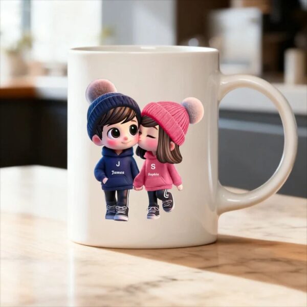 Customizable Cute Couple Kissing Personalized Mug with Custom Name Gift for Couples, Boyfriend & Girlfriend