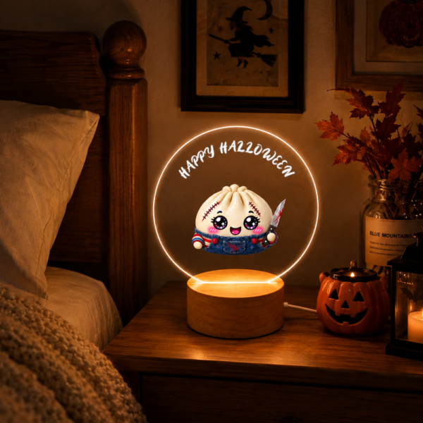 Personalized Halloween Acrylic Night Light with Custom Pattern, Name & Text, Custom Font and Text Color, Cute Halloween LED Bedside Lamp, Spooky Bedroom Decor & Halloween Gift