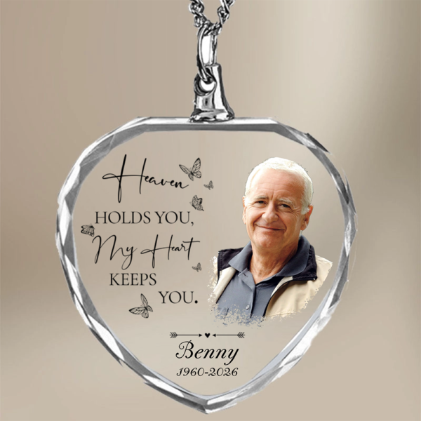 Custom Photo God Has You In His Arms, I Carry You In My Heart Memorial Necklace